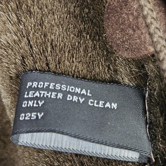 Vintage Synergy Oversized Leather Faux Shearling Coat Large Chocolate Brown - Picture 9 of 13